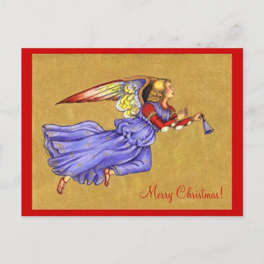 青と金ゴールドルネッサンスエンジェルクリスマスポストカード シーズンポストカード (正面)