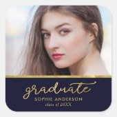 青と金ゴールド写真大学院卒業 スクエアシール (正面)
