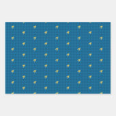 青と金ゴールド千鳥格子のラッピング紙セット ラッピングペーパーシート (正面2)