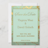 青と金ゴールド大理石の日付のカードを結婚保存 (正面)