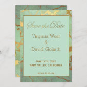 青と金ゴールド大理石の日付のカードを結婚保存 (正面/裏面)