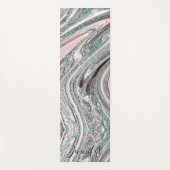 青と金ゴールド大理石グリッター旋回名前をカスタムする ヨガマット (正面)