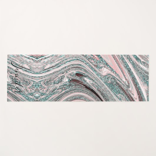 青と金ゴールド大理石グリッター旋回名前をカスタムする ヨガマット (正面(横))