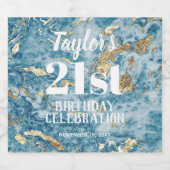 青と金ゴールド大理石21歳の誕生日 スパークリングワインラベル (シングルラベル)