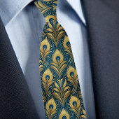 青と金ゴールド孔雀の羽根 ネクタイ