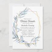 青と金ゴールド幾何学的ユーカリ仮想シャワー 招待状 (正面)