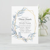 青と金ゴールド幾何学的ユーカリ仮想シャワー 招待状 (スタンド正面)