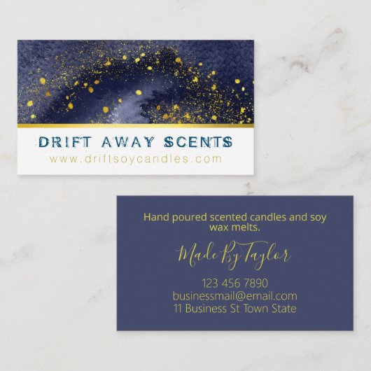 青と金ゴールド手作りの風呂爆弾ソーク石鹸 名刺 (正面/裏面)