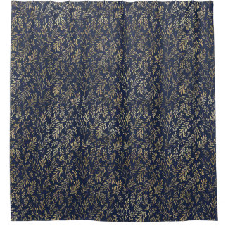 青と金ゴールド抽象芸術の葉アールデコパターン  シャワーカーテン