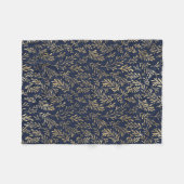 青と金ゴールド抽象芸術の葉アールデコパターン フリースブランケット (正面(横))