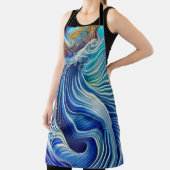 青と金ゴールド抽象芸術海波アートワーク エプロン (インサイチュ)