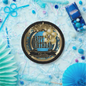 青と金ゴールド抽象芸術00番目の誕生日星 ペーパープレート (パーティー)