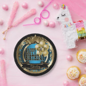 青と金ゴールド抽象芸術00番目の誕生日星 ペーパープレート (パーティー)