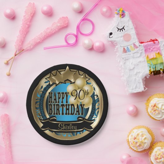 青と金ゴールド抽象芸術00番目の誕生日星 ペーパープレート (パーティー)