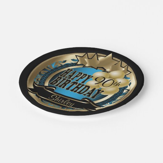 青と金ゴールド抽象芸術00番目の誕生日星 ペーパープレート (アングル)