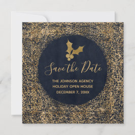 青と金ゴールド日付の保存ビジネスホリデーイベント 案内状