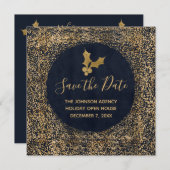 青と金ゴールド日付の保存ビジネスホリデーイベント 案内状 (正面/裏面)