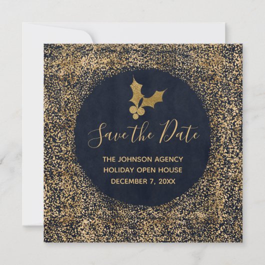 青と金ゴールド日付の保存ビジネスホリデーイベント 案内状 (正面)