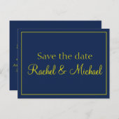 青と金ゴールド日付の保存 案内ポストカード (正面/裏面)
