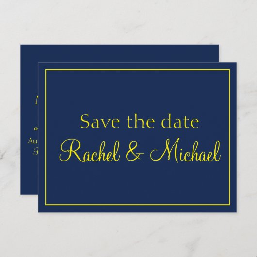 青と金ゴールド日付の保存 案内ポストカード (正面/裏面)