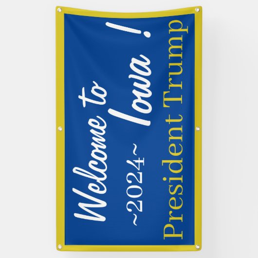 青と金ゴールド歓迎アイオワ大統領閣下！バナー 横断幕 (縦)