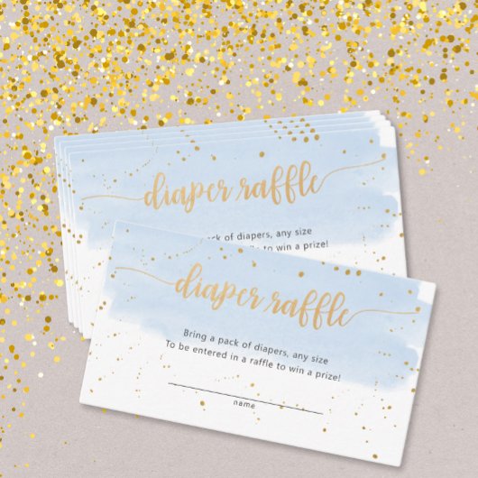 青と金ゴールド水彩少年おむつラッフルチケット エンクロージャーカード