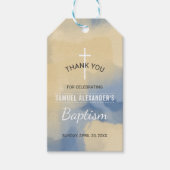 青と金ゴールド水彩少年バプテスマありがとう ギフトタグ (正面)
