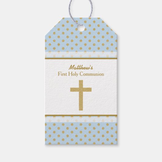 青と金ゴールド水玉模様 ギフトタグ (正面)