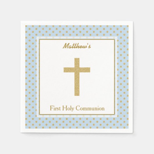 青と金ゴールド水玉模様 スタンダードカクテルナプキン (正面)