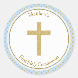 青と金ゴールド水玉模様 ラウンドシール