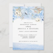 青と金ゴールド水色フローラリハーサルディナー 招待状 (正面)