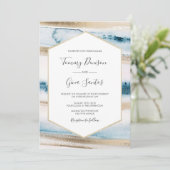 青と金ゴールド水色絵を描結婚式招待状 招待状 (スタンド正面)