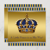 青と金ゴールド王室ののシャワー 招待状 (正面/裏面)