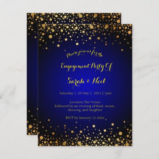 青と金ゴールド王室のの婚約パーティ人気がある  招待状 (正面/裏面)