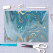 青と金ゴールド瑪瑙パターン5 薄葉紙 (クラフト)