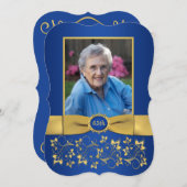 青と金ゴールド第65王室の回フォト誕生日招待状 招待状 (正面/裏面)