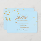 青と金ゴールド紙吹雪のRSVPカードへの招待 出欠カード (正面/裏面)