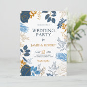 青と金ゴールド結婚の花の枠 招待状 (スタンド正面)