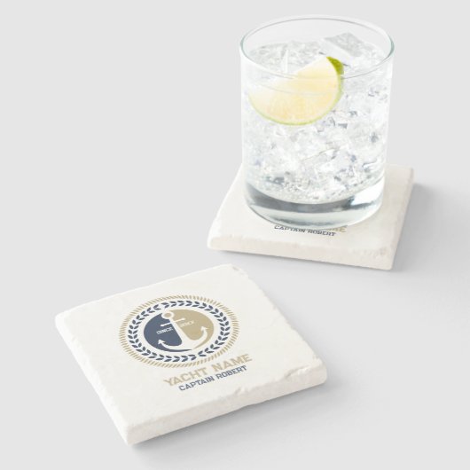 青と金ゴールド航海ののいかり ストーンコースター (横)