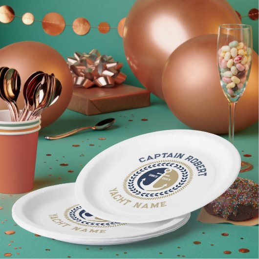 青と金ゴールド航海ののいかり ペーパープレート (複数)