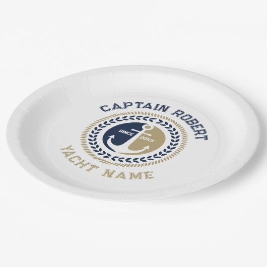 青と金ゴールド航海ののいかり ペーパープレート (アングル)