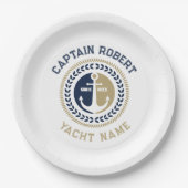 青と金ゴールド航海ののいかり ペーパープレート (正面)