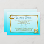 青と金ゴールド航海のの結婚詳細カード エンクロージャーカード (正面/裏面)