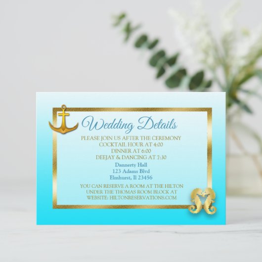 青と金ゴールド航海のの結婚詳細カード エンクロージャーカード (スタンド正面)