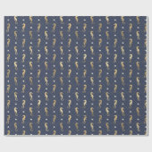 青と金ゴールド航海のの馬のパターン ラッピングペーパー (フラット)