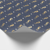 青と金ゴールド航海のの馬のパターン ラッピングペーパー (角)