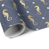 青と金ゴールド航海のの馬のパターン ラッピングペーパー (ロールコーナー)