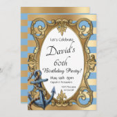 青と金ゴールド航海の招待状 招待状 (正面/裏面)