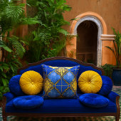 青と金ゴールド華美モロッコタイルパターン クッション