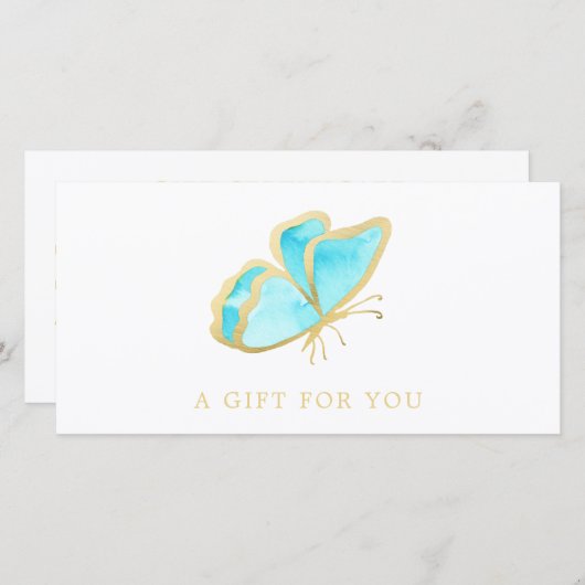 青と金ゴールド蝶のサロンギフト証明書 (正面/裏面)